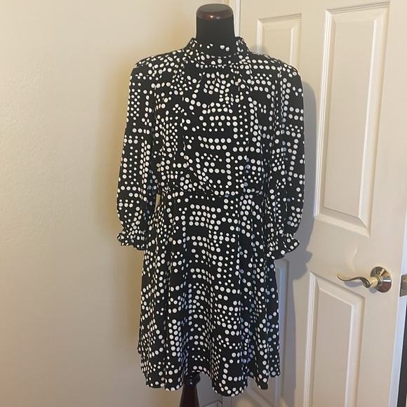 New Karl Lagerfeld black white polka dot fit & flare knee length dress - Picture 7 of 16
